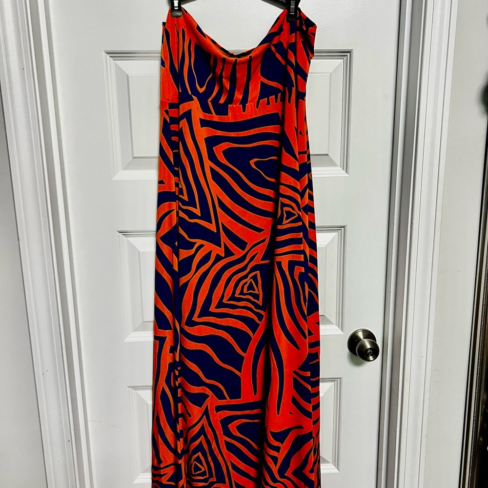 LuLaRoe Orange and Blue Striped Dress